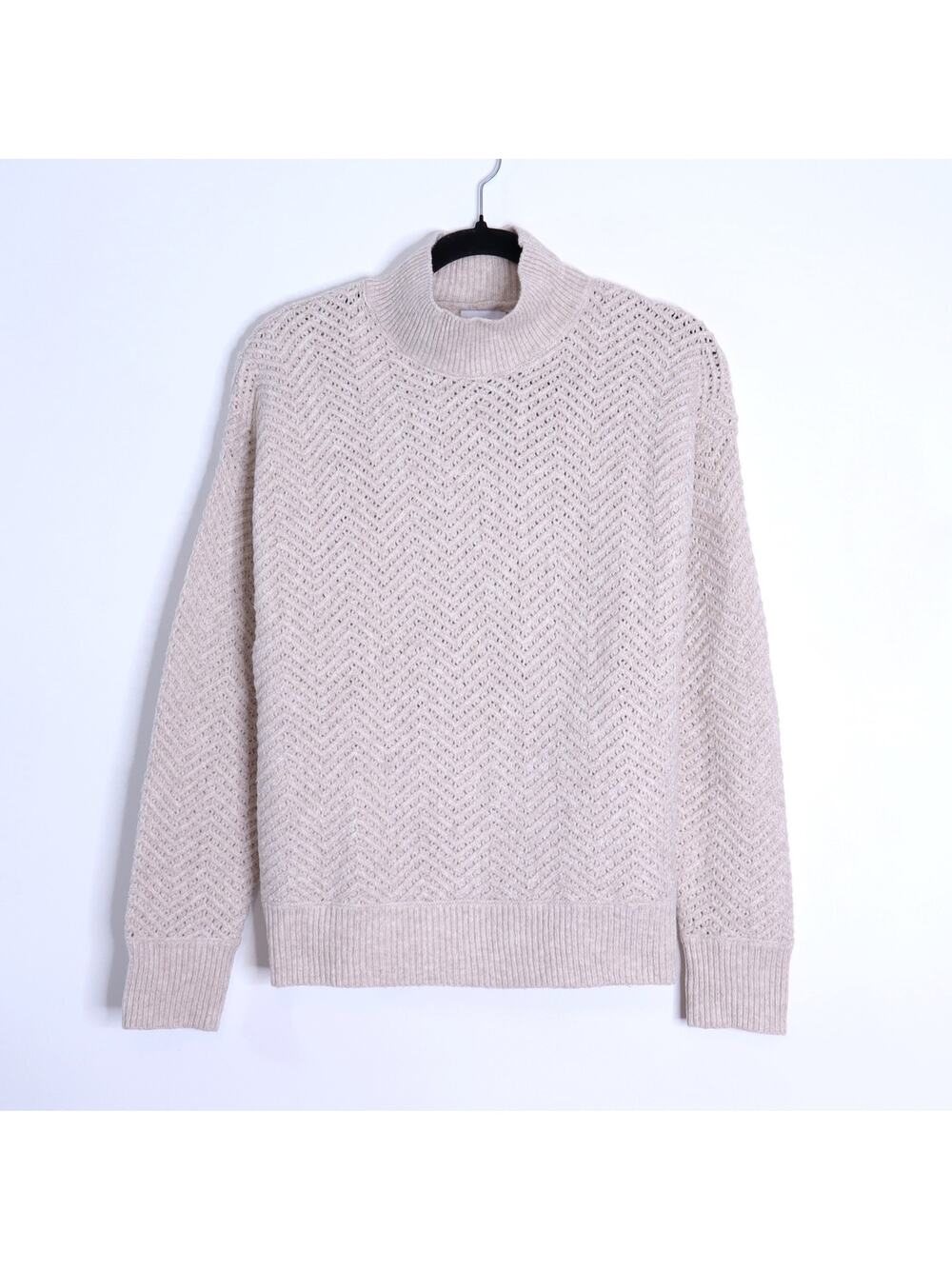 EVEREVE Chevron Knit Pullover Sweater Oatmeal Mock Neck Long Sleeve Women's S